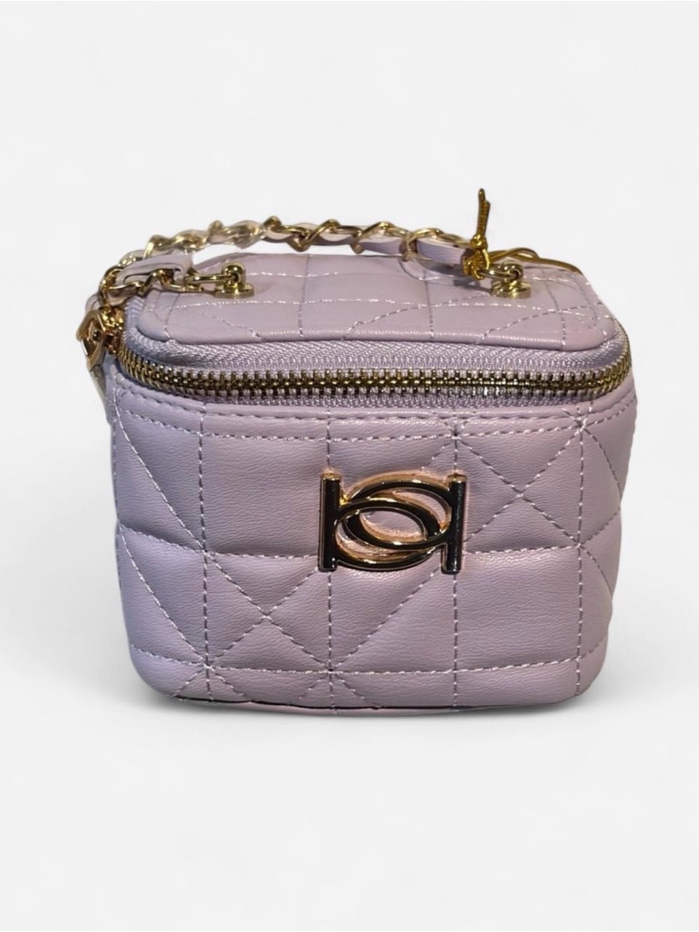 bebe Quilted Lavender Mini Vanity Bag with Gold Chain
